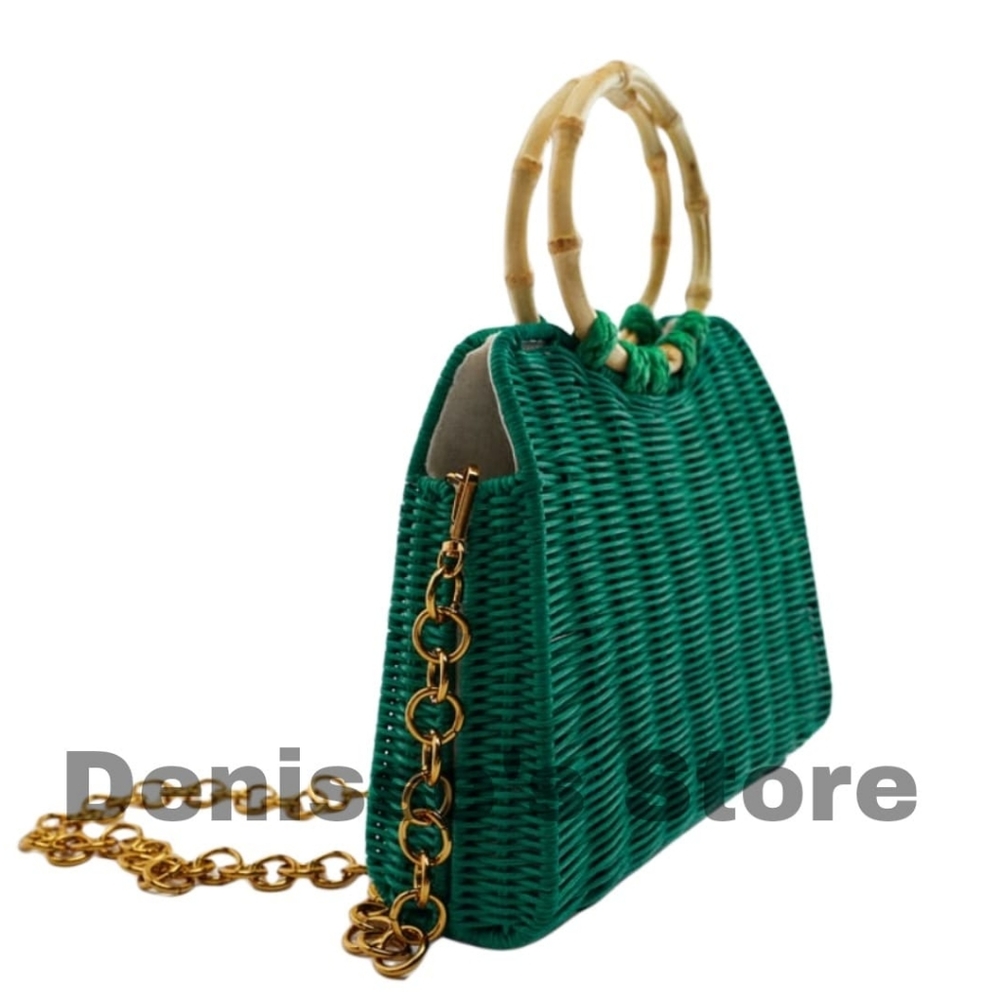 ZARA NEW WOMAN RIGID CITY BAG RATTAN exterior SS22 CROSSBODY   GREEN 6415/910 - Picture 2 of 6